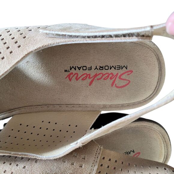 Skechers Leather Slingback Wedge Sandals Womens 9.5 Tan Memory Foam Beach Resort - Picture 6 of 8